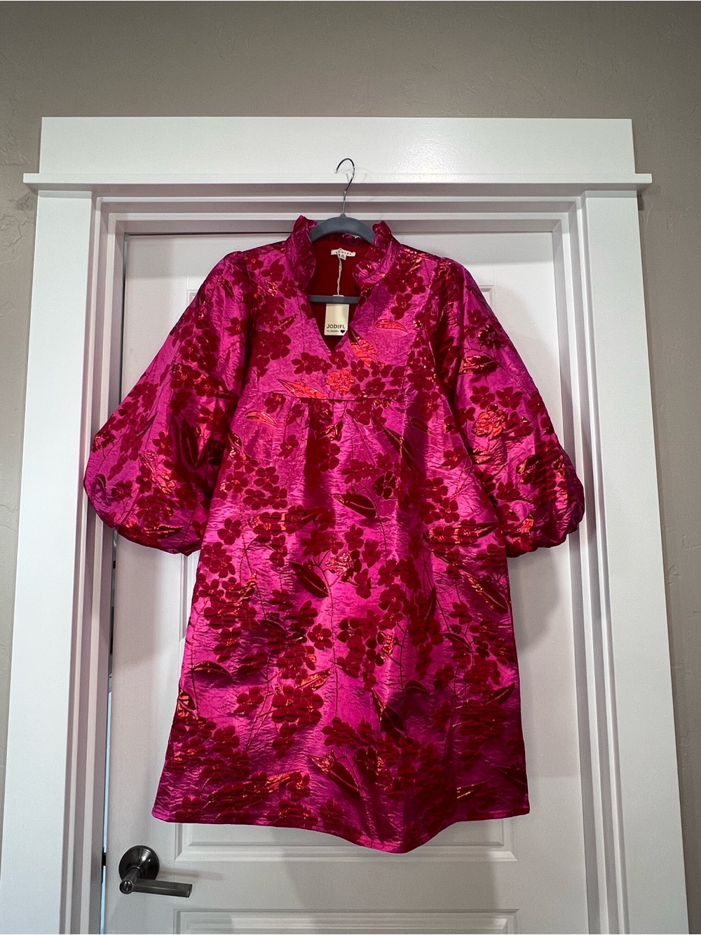 Jodifl Floral Jacquard Nidi Dress in Fuchsia Pink with Pockets